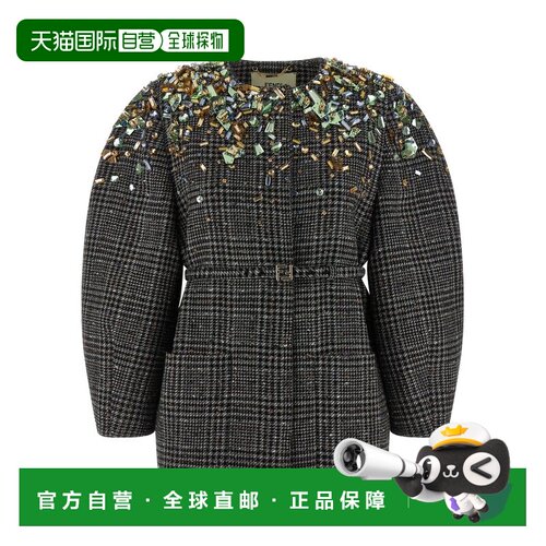 香港直邮Fendi 芬迪 女士 繭型綴飾腰帶粗呢外套 FJ7647AYNC夹克