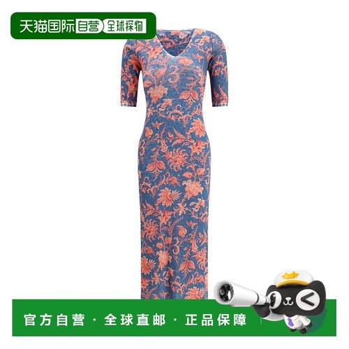 1h可退 香港直邮Etro 艾特罗 女士 V領印花中長連身裙 WRHA014599