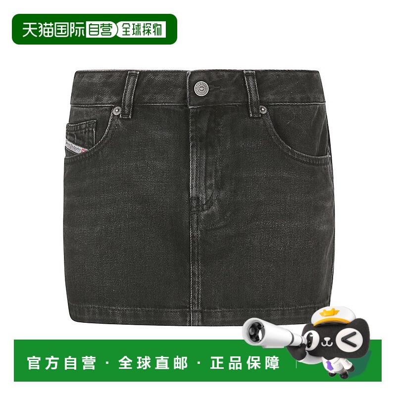 1h可退 香港直邮Diesel 迪赛 女士 De-Ron 標誌貼片牛仔迷你裙 A0