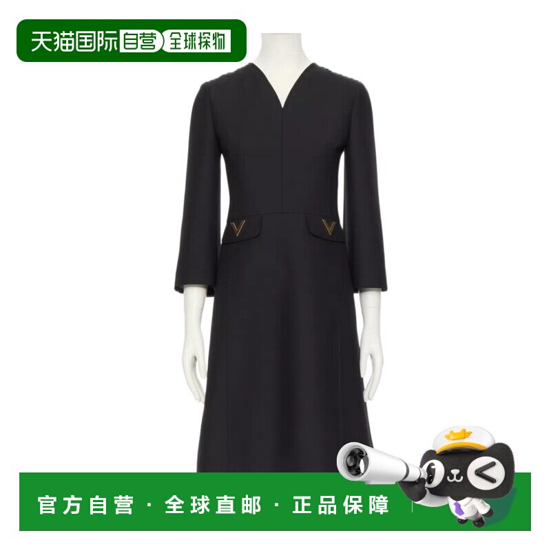 1h可退 香港直邮VALENTINO 女士连衣裙 BVAJ561CF0NO CO 黑色 V领