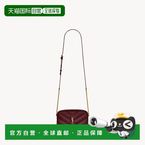 自营欧洲直邮YSL圣罗兰 LOULOU MINI女士波尔多红羊皮革绗缝迷你