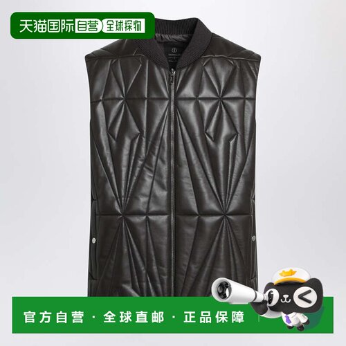 1h可退 香港直邮Moncler 盟可睐 男士 黑色仿皮拉链背心 MU01F1A1