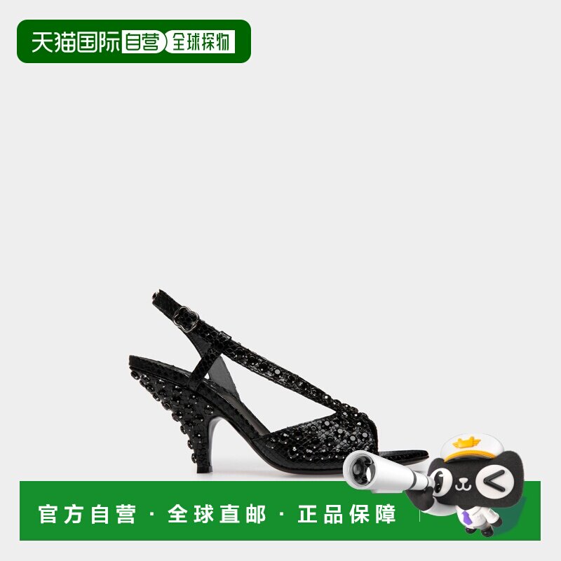 自营欧洲直邮Bally巴利 Katy女士黑色皮革蟒蛇纹细高跟凉鞋