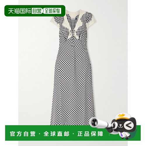 1h可退 RIXO 女士 Amari 蝴蝶结蕾丝边格纹梭织中长连衣连衣裙 - 封面