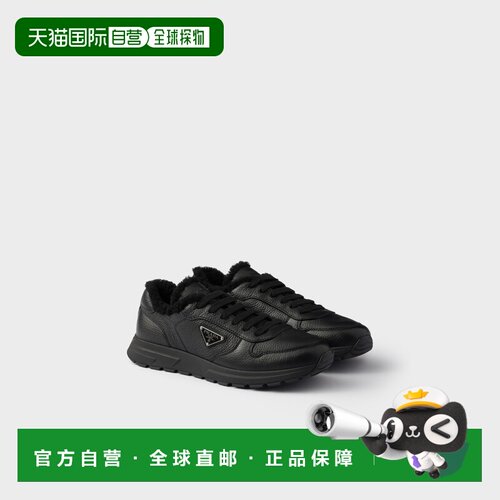 自营欧洲直邮PRADA普拉达 Prax男士黑色皮革运动鞋男鞋