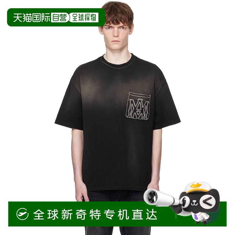 1h可退 香港直邮AMIRI 男士 黑色 MA Outline Oversized T 恤刺绣