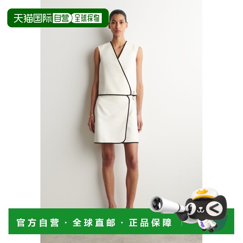 欧洲直邮自营COS 女士白色棉质拼色迷你裹身裙包臀裙短裙