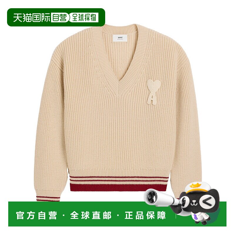 1h可退 香港直邮Ami Paris 长袖V领毛衣 UKS268KN0068.