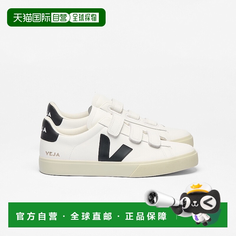 自营欧洲直邮VEJA Recife系列女士黑色/白色皮革V标识运动鞋