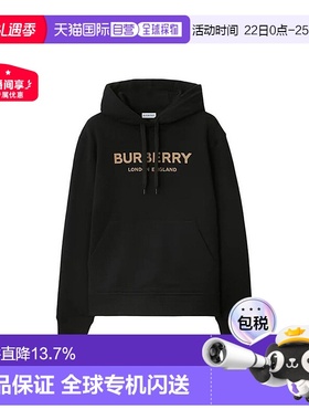 自营欧洲直邮Burberry/博柏利 女士黑色棉质徽标LOGO字母连帽卫衣
