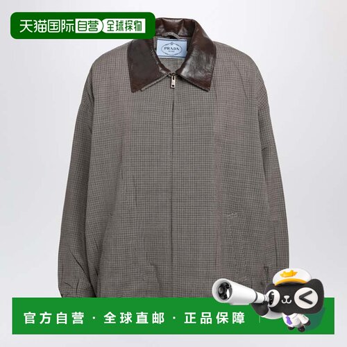 香港直邮Prada 普拉达 女士 烟草色千鸟格羊毛套头上衣 P8063EOOO