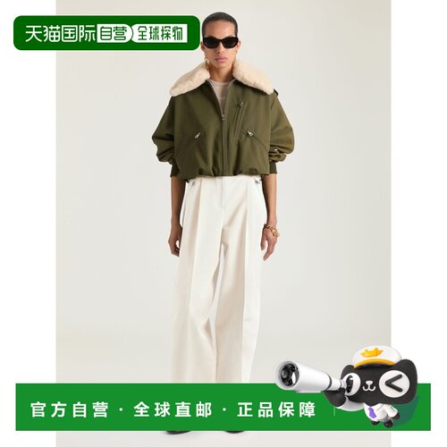 自营欧洲直邮Givenchy纪梵希 女士卡其色棉羊毛混纺羊毛皮领飞行