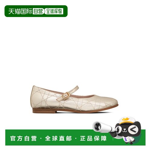 自营欧洲直邮Dior 迪奥 儿童金色小牛皮单鞋新款