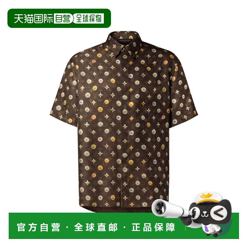 自营欧洲直邮LV路易威登 男士深棕色丝绸老花印花短袖衬衫