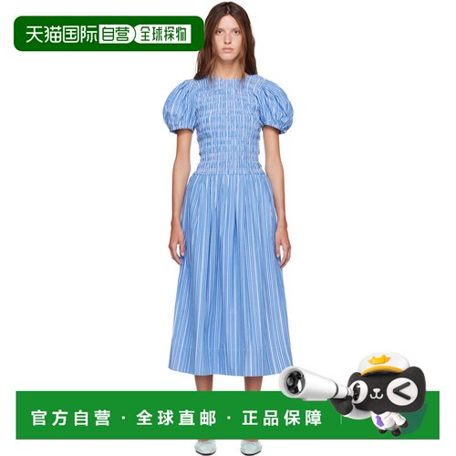 香港直邮GANNI 甘尼 女士 海军蓝 Striped Cotton 连衣裙 A103064