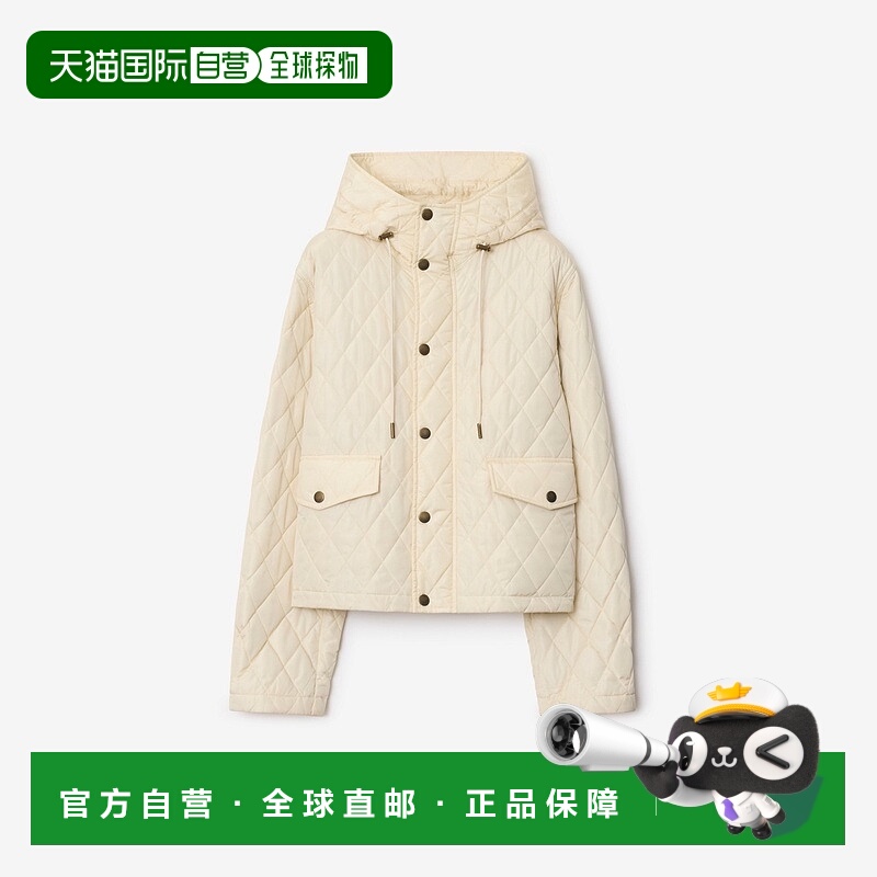 自营欧洲直邮Burberry博柏利 女士米色聚酰胺连帽短款夹克外套
