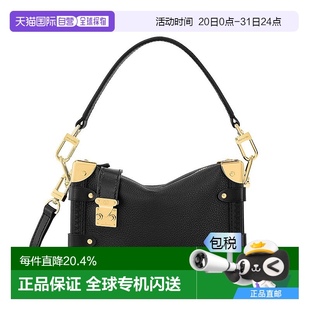 歐洲直郵LV路易威登24新款 1h可退 女士黑色粒面小牛皮帶手提包
