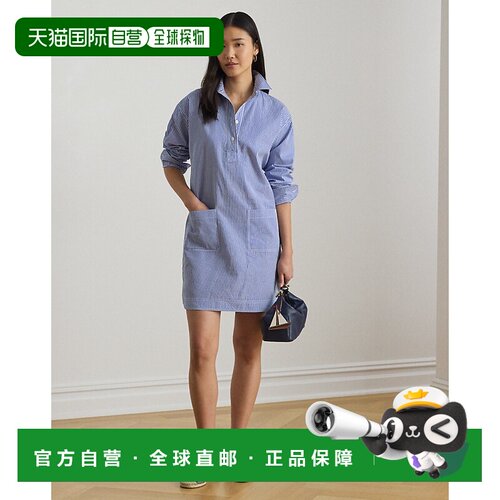 自营欧洲直邮Ralph Lauren拉夫劳伦 女士棉质条纹府绸衬衫连衣裙