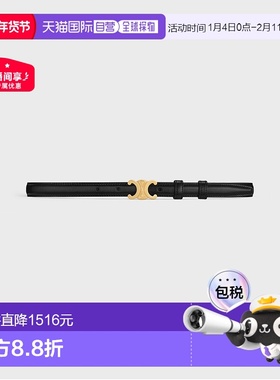 欧洲直邮CELINE赛琳TRIOMPHE系列女士小号黑色牛皮革金扣腰带18mm
