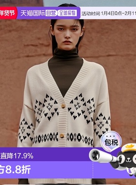 【自营】欧洲直邮MAX MARA 女士白色棉质混纺提花图案V领针织衫