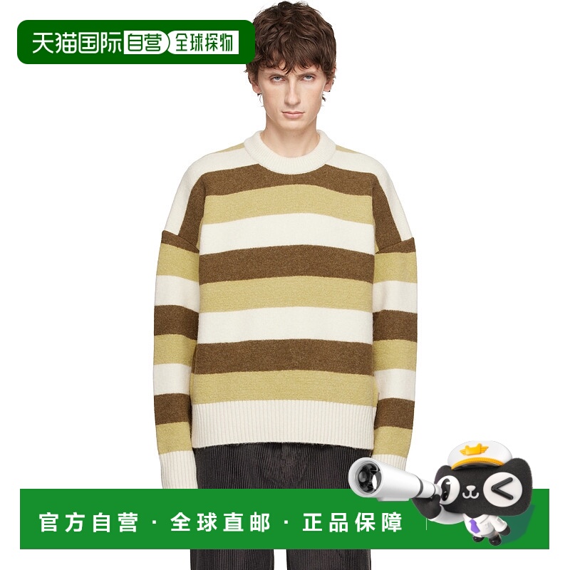 香港直邮Ami Paris 女士 绿色 & 棕色 Alpaca Striped Crewneck
