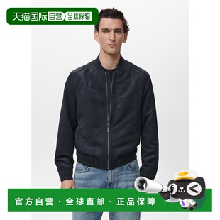 自营欧洲直邮Mango芒果 男士午夜蓝绒面效果飞行员夹克