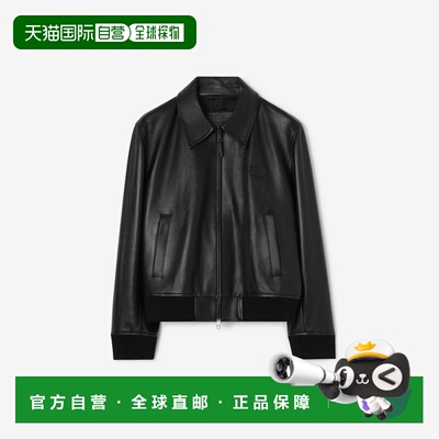 自营欧洲直邮Burberry博柏利 Bloomsbury男士黑色皮革哈灵顿夹克