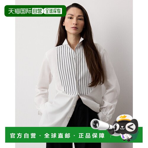 自营欧洲直邮Ralph Lauren拉夫劳伦 Courtney女士白色棉质条纹衬