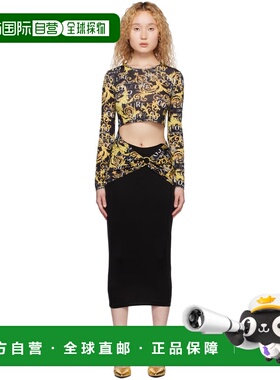 1h可退 香港直邮versace 范思哲 女士 黑色印花连衣裙 E74HAO917E