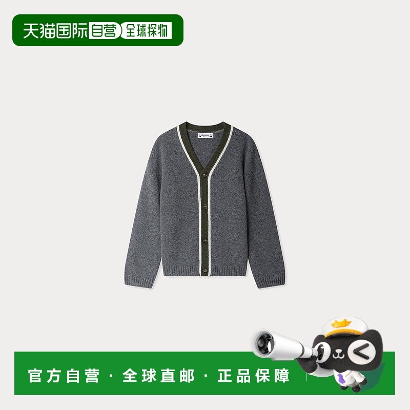 欧洲直邮Bonpoint小樱桃 Garfield男童深灰色V领羊绒开衫
