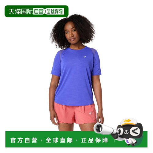 自营欧洲直邮ASICS亚瑟士 Road女士钴蓝色聚酯纤维透气跑步T恤