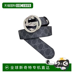 GUCCI 黑色帆布銀色雙G扣腰帶 款 男士 經(jīng)典 寬度4CM新款 自營 古馳