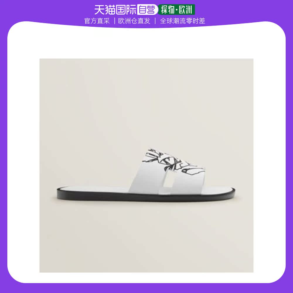 欧洲直邮Hermes爱马仕女士拖鞋黑白舒适休闲牛皮H221817Z H11