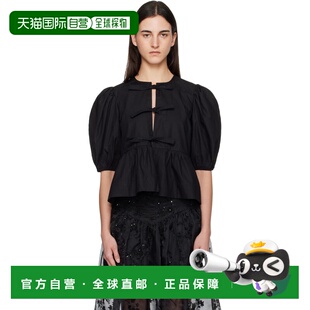 1h可退 香港直邮GANNI 甘尼 女士 黑色 Cotton Poplin Peplum Tie