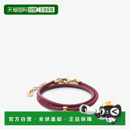 自营欧洲直邮Fendi芬迪 Forever Fendi女士红色皮革FF标志双圈手