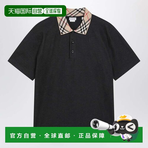 香港直邮Burberry 巴宝莉 男士 深灰格纹领Polo衫 81332011