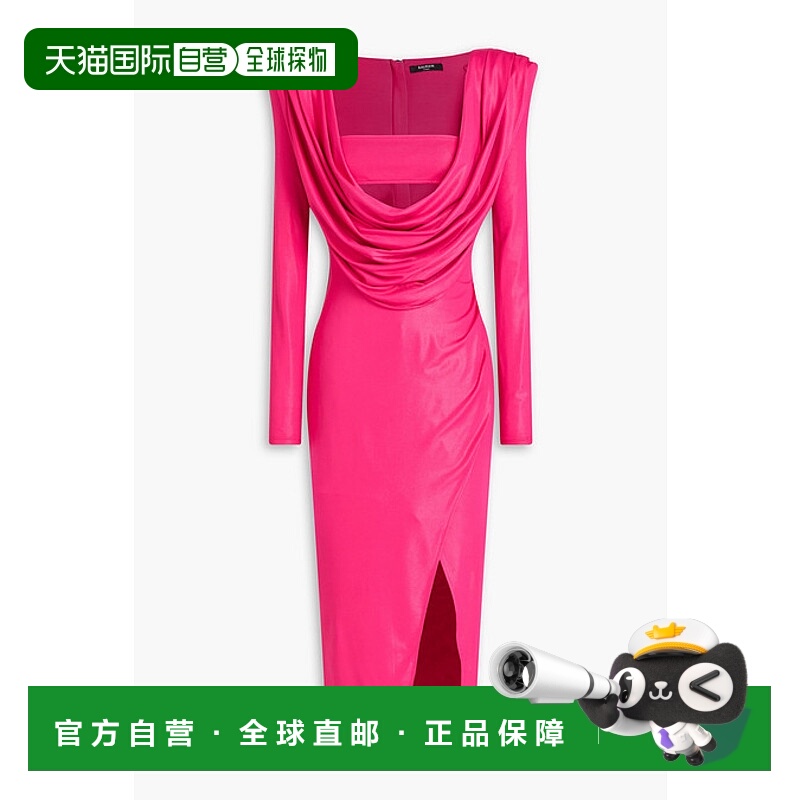 香港直邮Balmain 巴尔曼 女士 垂褶剪口缎面针织中长连衣裙 AF4RL