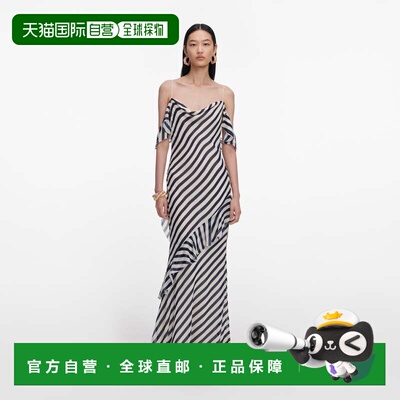 香港直邮Self-Portrait 女士 条纹乔其纱长款连衣裙 SS26176XNNAV