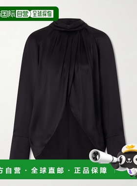 1h可退 Balmain 巴尔曼 女士 垂褶真丝缎衫 GF1IL150SE95