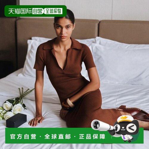 自营欧洲直邮Sezane ROBE NUMA女士棕色美利奴羊毛混纺针织连衣裙