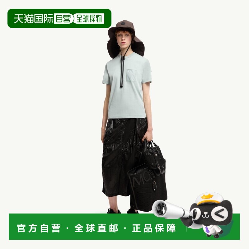 自营欧洲直邮MONCLER盟可睐 女士水绿色褶皱口袋棉质短袖T恤