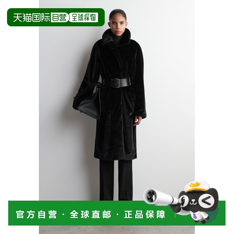 自营欧洲直邮COS 女士黑色聚酯纤维长款仿毛皮大衣外套女装图片