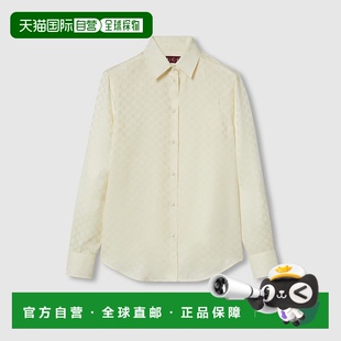自营欧洲直邮Gucci古驰女士象牙GG真丝绉纱衬衫