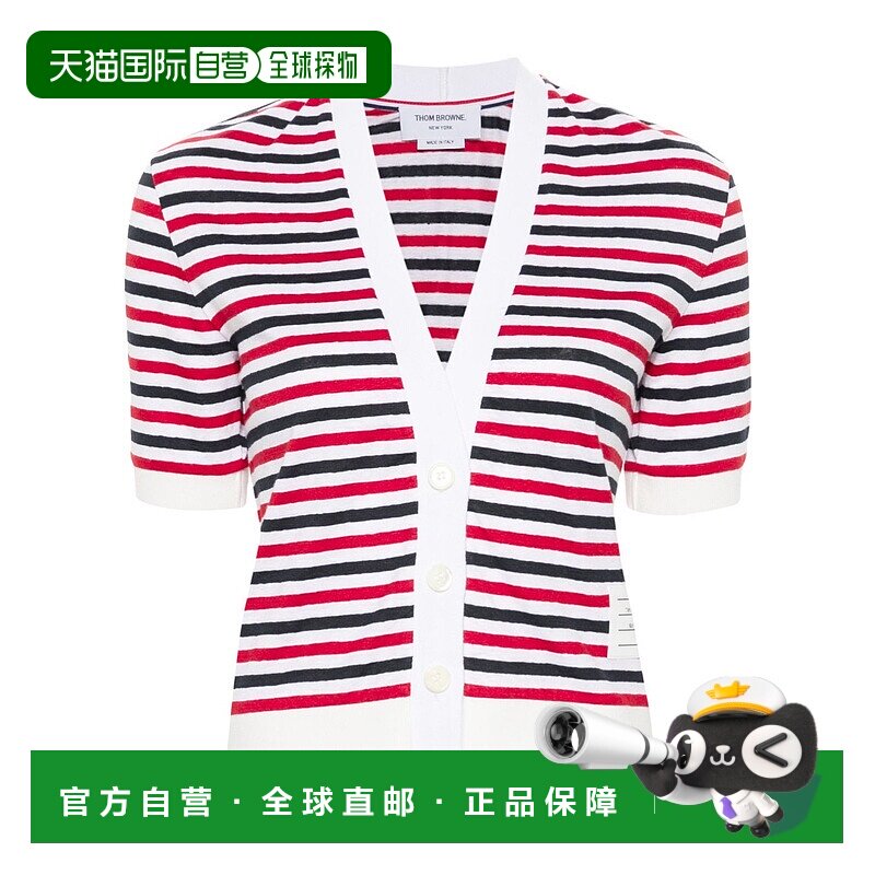 香港直邮Thom Browne 短袖亚麻条纹针织衫 FJT385AJ0200