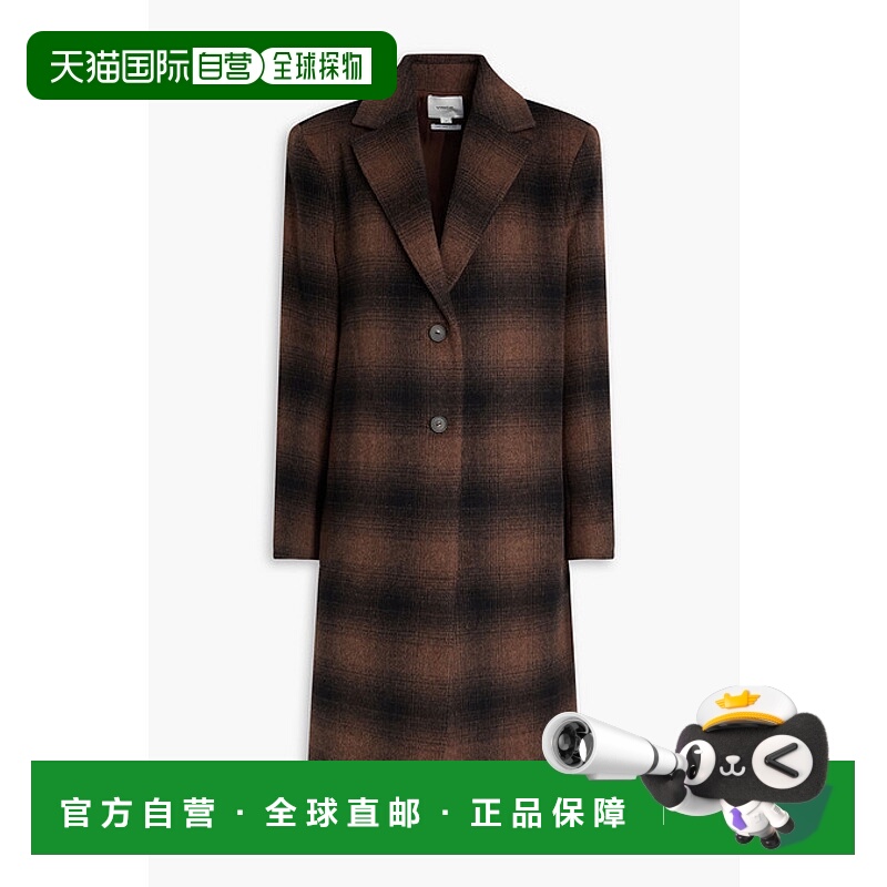 1h可退 香港直邮VINCE 女士 格纹羊毛混纺毛毡大衣 V059791579