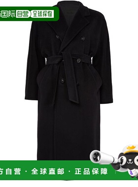 自营欧洲直邮MAXMARA麦丝玛拉 Madame女士黑色羊毛戗驳领双排扣长