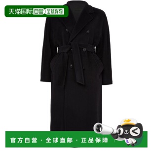 自营欧洲直邮MAXMARA麦丝玛拉 Madame女士黑色羊毛戗驳领双排扣长
