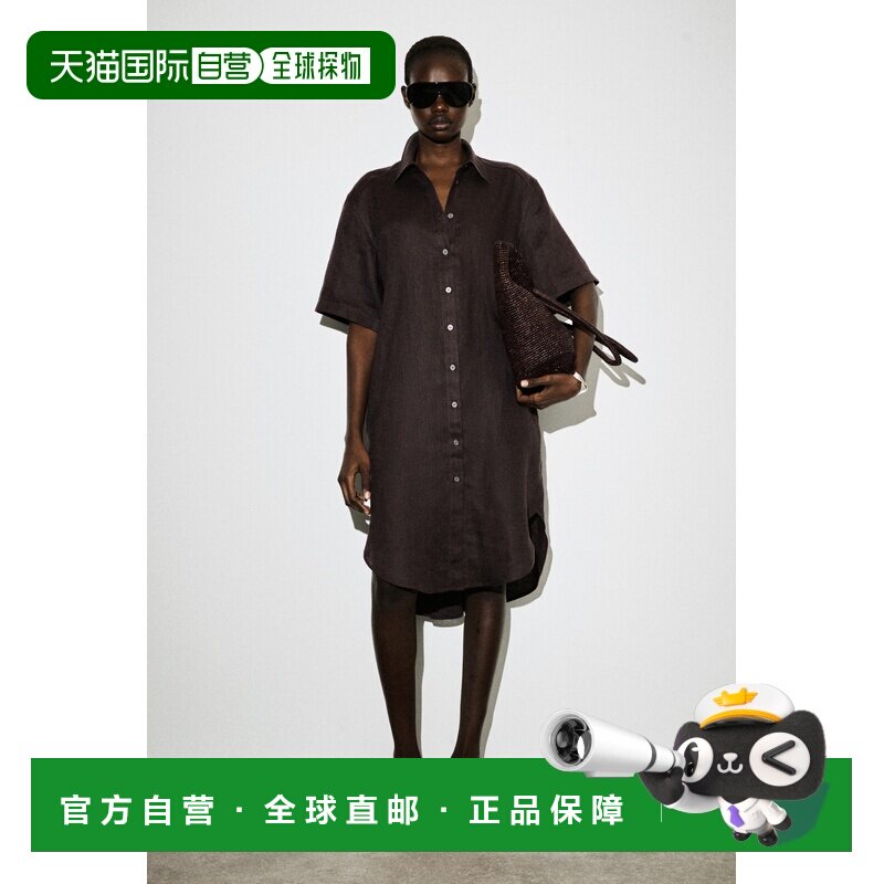 自营欧洲直邮COS 女士红色亚麻短袖衬衫式连衣裙图片