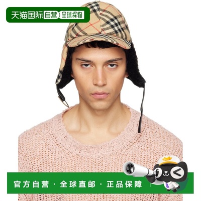 香港直邮Burberry 巴宝莉 男士 驼色 Check Wool 遮耳帽 8119698