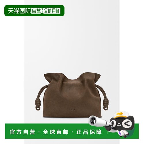自营欧洲直邮Loewe罗意威 Flamenco女士苔原棕色粒面磨砂革中号手